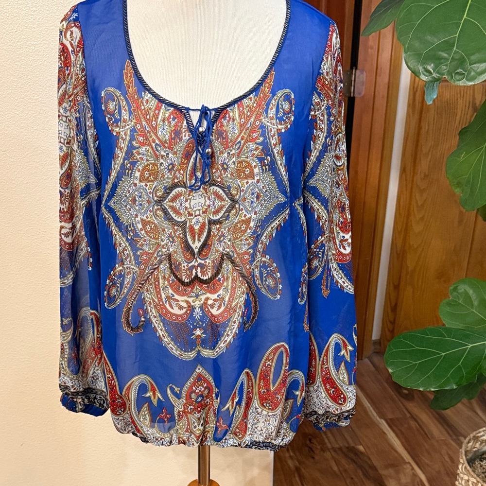 Elegant Blue and Red Paisley Blouse
